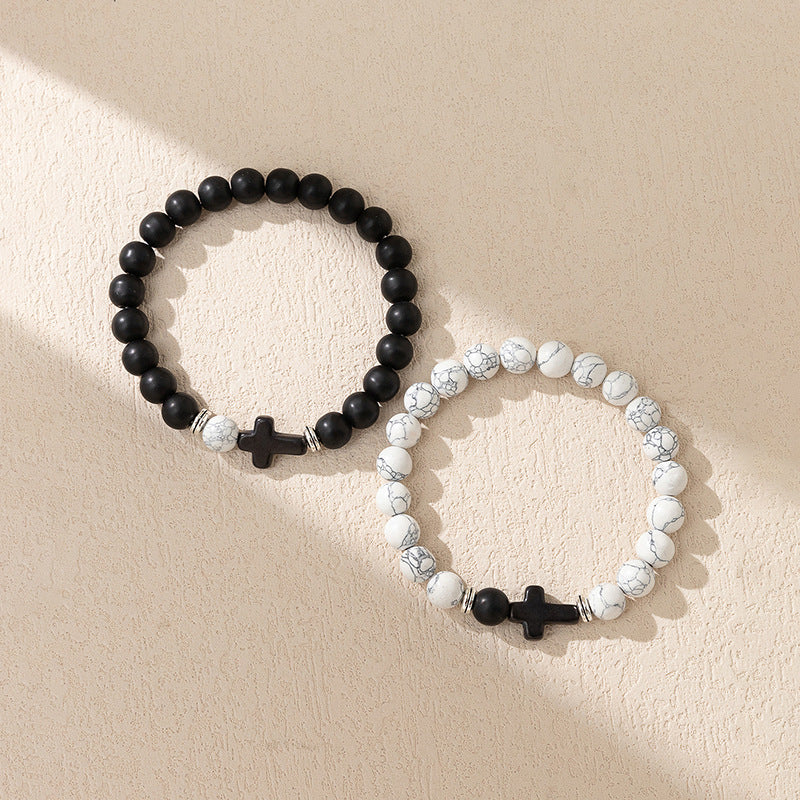 Wholesale Cross Black and White Beaded Bracelet